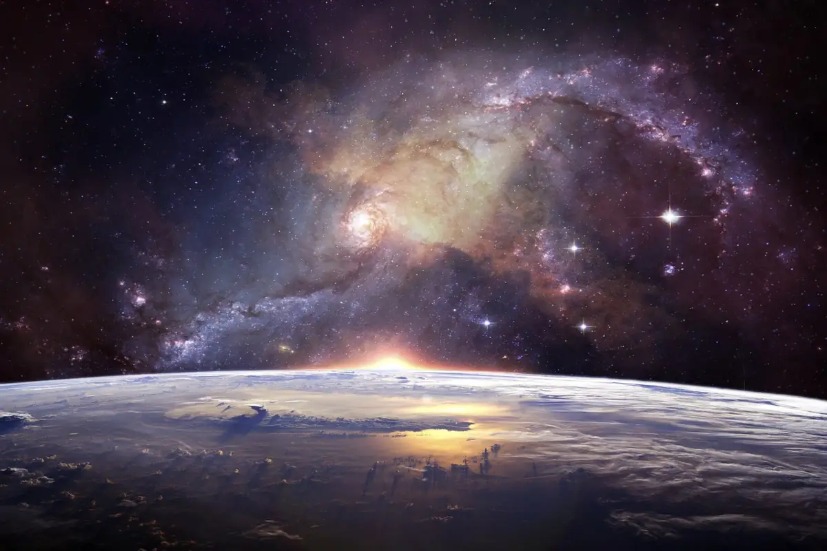 galaxy image over earth